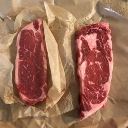 L-R: NY strip and rib eye, Five Dot Ranch