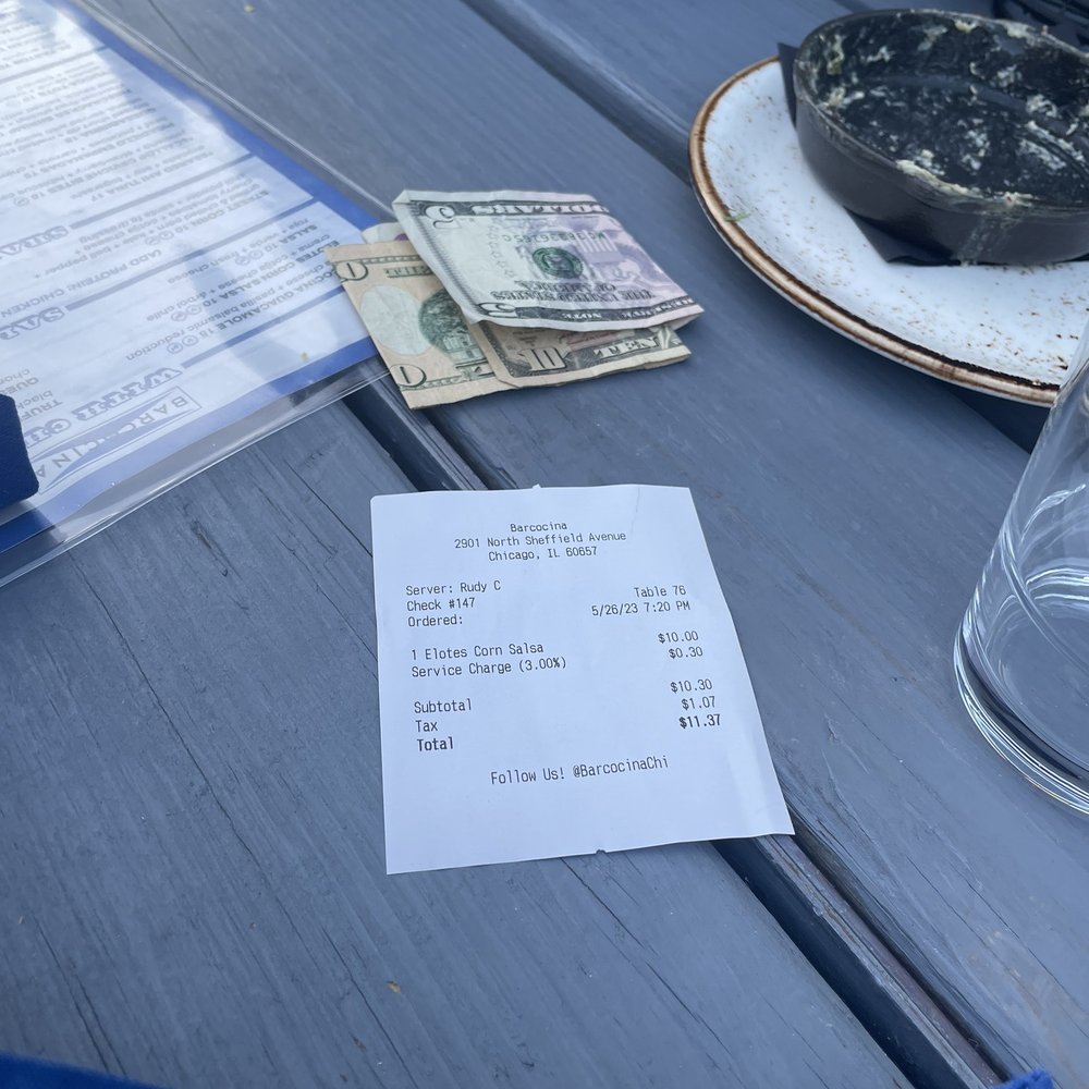 Barcocina - The bill with a credit card service fee before we even paid - Mexican Near Me - Chicago, Illinois