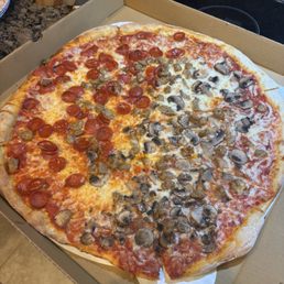 NY Style Half Sausage & Mushroom, Half Sausage & Pepperoni