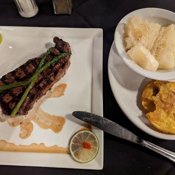 K’Bola - Churrasco with tostones and yuca, just yummy. - Cuban Near Me - Williamsburg, Virginia