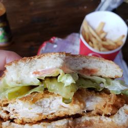 Wendy's - Threw pickles and hot sauce on myself.