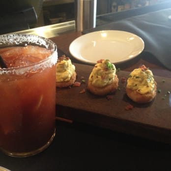 Nick's San Clemente - #1 Bloody Mary...with fried blue cheese stuffed olive?? Nailed it!! #2 Deviled eggs with bacon!!  #3 Chicken tortilla soup!! - American Near Me - San Clemente, California