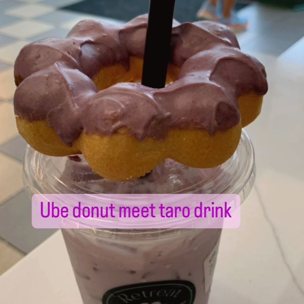 Retreat Sweets - Ube mochi donut with Taro twist drink - Cafes Near Me - Westport, Connecticut Retreat Sweets - Ube mochi donut with Taro twist drink - Cafes Near Me - Westport, Connecticut