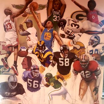 Sports Attic 2 - Dynamic sports mural in progress by Lonnie López. - Sports Bars Near Me - Ukiah, California Sports Attic 2 - Dynamic sports mural in progress by Lonnie López. - Sports Bars Near Me - Ukiah, California