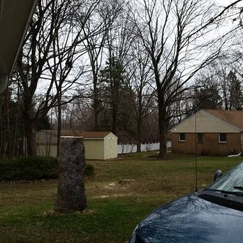 Brady's Tree Service - The 2 front trees gone. The big trunk was left there for a project that never materialized and was later taken down by us. - Tree Services Near Me