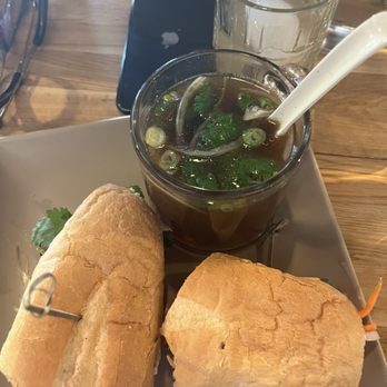98 Center - Moab - Vegan banh mi sandwich with cup of vegan pho - Asian Fusion Near Me - Moab, Utah