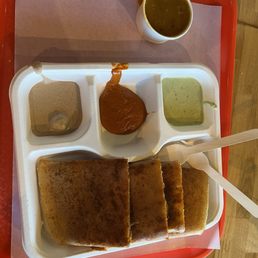 Dosa with dal and the sauce trio that it comes with