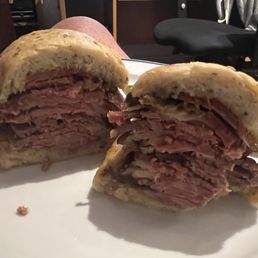 Smoked meat sammie on gluten-free bun. Smoked meat sammie on gluten-free bun.
