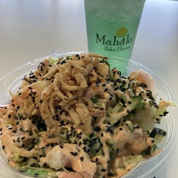 Mahalo Poke House - Shrimp bowl with extra cucumber, black sesame seed and mermaid drink. Sooooo good - Poke Near Me - Norfolk, Virginia