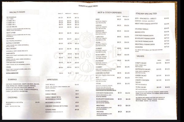 Menu photo 1 Tomato & Garlic Pizzeria Bristol, CT Menu photo 1 Tomato & Garlic Pizzeria Bristol, CT