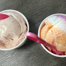 Baskin-Robbins - Strawberry ice cream and rainbow sherbert.