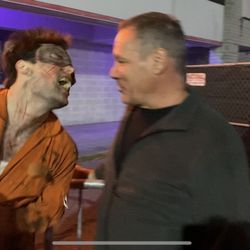 Fear Columbus Haunted House - One of the scare actors torturing guests in line.