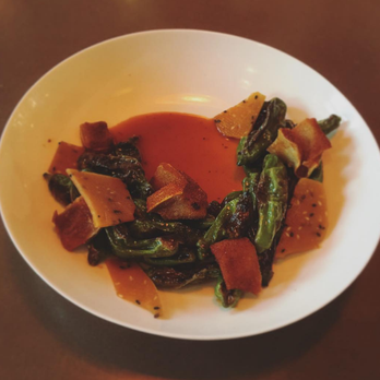 Mercantile - Shishito peppers a la Plancha, sesame caramel, crispy pigs ears - New American Near Me - Denver, Colorado