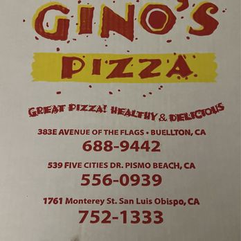 Gino's Pizza - Pizza Box and Contact Information - Pizza Near Me - Pismo Beach, California