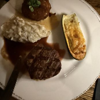 The Best Cellar - Steak and crab cake. Zucchini boat - New American Near Me - Blowing Rock, North Carolina