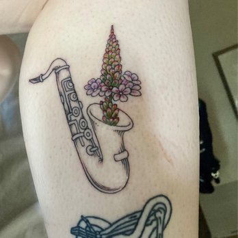 Tough Love Tattoos - Tatted by Alex - saxophone with vervain. - Tattoo Near Me - New Orleans, Louisiana Tough Love Tattoos - Tatted by Alex - saxophone with vervain. - Tattoo Near Me - New Orleans, Louisiana