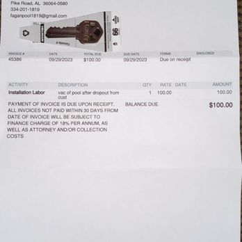 Fagan Pool Service - Invoice received but work not completed - Pool & Hot Tub Service Near Me - Pike Road, Alabama