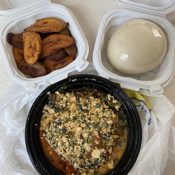 Sumptuous African Restaurant - Plantains, pounded yam fufu, and egusi soup w/ goat meat - African Near Me - Long Beach, California Sumptuous African Restaurant - Plantains, pounded yam fufu, and egusi soup w/ goat meat - African Near Me - Long Beach, California