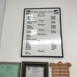 Erika's Beauty salon - Base prices, they go up based on hair