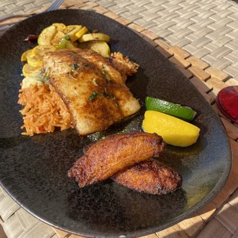 Sol by the Sea - Catch of the Day: Blackened Grouper with lime cilantro butter and roasted plantain. So so good. - Caribbean Near Me - Key Largo, Florida Sol by the Sea - Catch of the Day: Blackened Grouper with lime cilantro butter and roasted plantain. So so good. - Caribbean Near Me - Key Largo, Florida