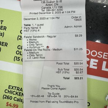 Lazeez Shawarama - Receipt - Middle Eastern Near Me - Halton Hills, Ontario Lazeez Shawarama - Receipt - Middle Eastern Near Me - Halton Hills, Ontario