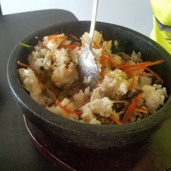 Koreana - Sizzling hot Dolsat Bibimbap in a traditional stone bowl  - love that crispness the hot bowl gives to the rice! - Korean Near Me - Galesburg, Illinois