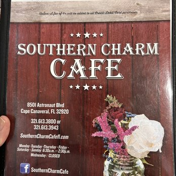 Southern Charm Cafe - Menu Cover - Breakfast & Brunch Near Me - Cape Canaveral, Florida