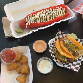 American Eat - Monster Sonora - Sonoran hot dog, birria tacos, and fried mac and cheese balls - Food Court Near Me - Tucson, Arizona