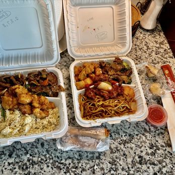 Golden Prawn #3 - Two 3 Entree Bigger Plate: Fried Rice, Chow Mein, Orange Chicken, Mongolian Beef, Beef and Broccoli, and Sweet and Sour Pork - Chinese Near Me - Nashville, Tennessee