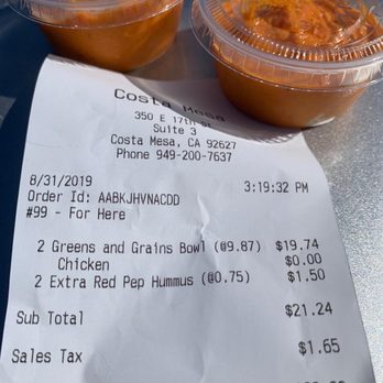 CAVA - Additional charge. - Mediterranean Near Me - Costa Mesa, California