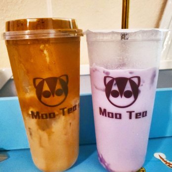 Moo Tea - Caramel milk tea with Dalgona Coffee and purple yam with fresh milk (mixed) - Tea Rooms Near Me - Alhambra, California