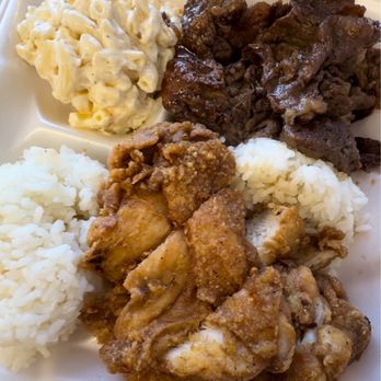 Island Grinds - 2 item mix combo plate: pupu chicken was bomb & Teri Beef - Hawaiian Near Me - St. George, Utah