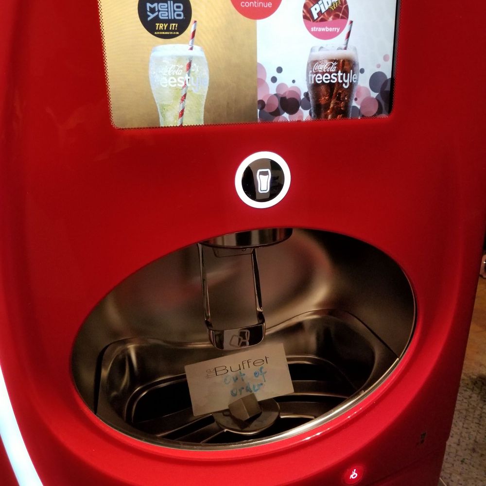 Pop machine broken again on my second time here Pop machine broken again on my second time here