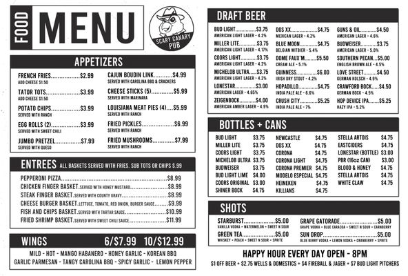 Menu photo 1 Scary Canary Pub Houston, TX Menu photo 1 Scary Canary Pub Houston, TX