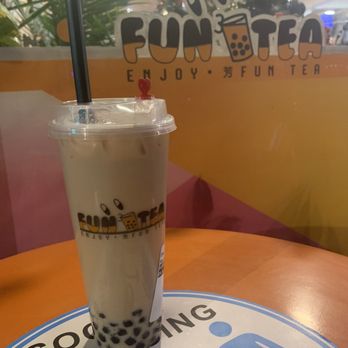 Fun Tea - Rose Pearl Milk Tea with Assam black tea, boba, extra rose, 0% sweetener added (picture taken outside the shop) - Bubble Tea Near Me - Louisville, Kentucky