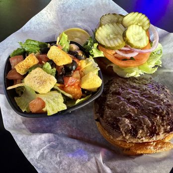 My Office Bar & Grill - Slacker Burger with side salad - Bars Near Me - Pullman, Washington
