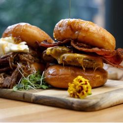 Smoked Brisket and Sausage Bacon Cheese donut sliders!