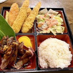 Kenko Ya - Beef teriyaki and shrimp and vegetable tempura combo.