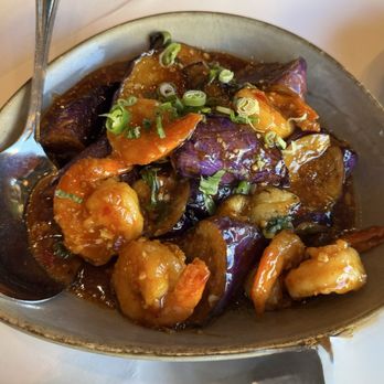 Burma Roots - Eggplant Shrimp with Garlic Sauce - Burmese Near Me - San Jose, California Burma Roots - Eggplant Shrimp with Garlic Sauce - Burmese Near Me - San Jose, California