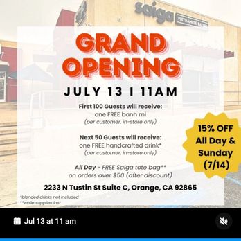 Saiga Vietnamese Eatery - Grand opening info - Vietnamese Near Me - Orange, California