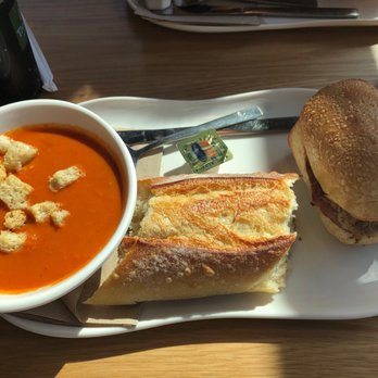 Panera Bread - Half of sandwich with tomato basil soup combo - Salad Near Me - Riverbank, California Panera Bread - Half of sandwich with tomato basil soup combo - Salad Near Me - Riverbank, California