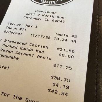 Handlebar - Receipt - Vegetarian Near Me - Chicago, Illinois