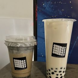 Black Sesame Einspanner and House Green Milk Tea w/ Boba