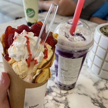 Shaking Boba - Berry Waffle and UbemyTaro or something like that. Berry Waffle is delicious! Kids devoured it! - Bubble Tea Near Me - Clive, Iowa