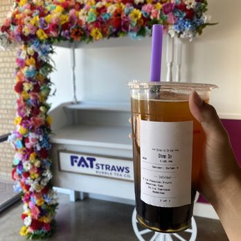 Fat Straws BOBA & Mochi Donuts - Passion Fruit Green Tea with double boba - Bubble Tea Near Me - Richardson, Texas