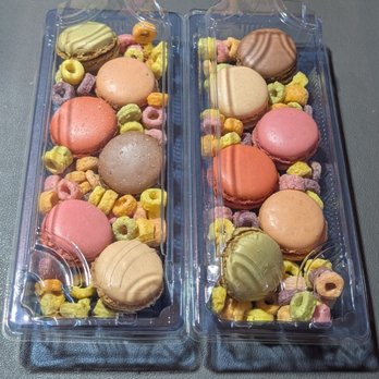 Yoglo Yogurt Fruit Mix - Two sets of six macarons. The macarons look like they are on Fruit Loops. - Macarons Near Me - Scarborough, Ontario