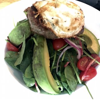 Dutch Freds - Lamb burger with a fried egg over spinach and avocado salad. Bomb! - Cocktail Bars Near Me - New York, New York