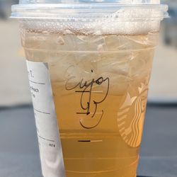 Grande iced peach green tea. Love the written message!