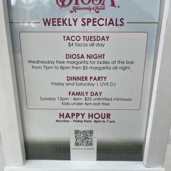La Diosa Taqueria - Weekly special menu - Tacos Near Me - Miami Lakes, Florida