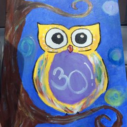 I was able to pick the painting for my party. We all greatly enjoyed painting the owl... meet Owlbert, my one of a kind creation!